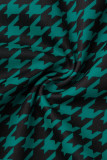 Turquoise Fashion Casual Plaid Print Patchwork V Neck Regular Jumpsuits