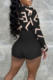 Stripe Casual Print Patchwork V Neck Straight Rompers