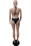Black Fashion Sexy Print Bandage Backless Swimwears (Without Paddings)