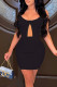 Black Sexy Solid Patchwork Asymmetrical Spaghetti Strap Sleeveless Two Pieces