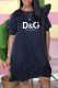 Tibetan Blue Fashion Casual Print Letter O Neck Lantern Skirt Dresses
