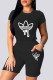 Black Fashion Casual Print Patchwork O Neck Short Sleeve Two Pieces