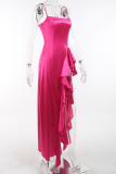 Rose Red Sexy Solid Flounce Spaghetti Strap Trumpet Mermaid Dresses