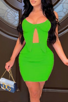 Green Sexy Solid Split Joint Asymmetrical Spaghetti Strap Sleeveless Two Pieces