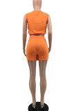 Tangerine Casual Print Patchwork O Neck Sleeveless Two Pieces