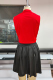 Red Fashion Sexy Print Patchwork Turtleneck Sleeveless Two Pieces