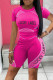 Rose Red Casual Sportswear Print Patchwork O Neck Short Sleeve Two Pieces