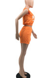 Tangerine Casual Print Patchwork O Neck Sleeveless Two Pieces