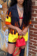 Yellow Casual Street Print Patchwork Buckle Turndown Collar Half Sleeve Two Pieces