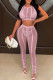 Pink Sexy Solid Patchwork Swimwears Four Pieces