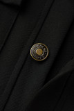 Black Casual Solid Patchwork Buckle Turndown Collar Regular Rompers