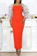 Orange Fashion Dot Solid Patchwork Backless Slit Square Collar Evening Dress