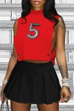 Red Fashion Sexy Print Patchwork Turtleneck Sleeveless Two Pieces