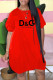 Tangerine Red Fashion Casual Print Letter O Neck Lantern Skirt Dresses