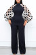 Black Fashion Casual Dot Patchwork Mandarin Collar Regular Jumpsuits