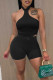 Black Sexy Sportswear Solid Patchwork Asymmetrical Halter Sleeveless Two Pieces