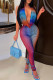 Multicolor Fashion Sexy Print Backless Halter Skinny Jumpsuits