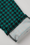 Turquoise Fashion Casual Plaid Print Patchwork V Neck Regular Jumpsuits