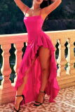 Rose Red Sexy Solid Flounce Spaghetti Strap Trumpet Mermaid Dresses