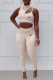 Cream White Fashion Casual Print Patchwork O Neck Sleeveless Two Pieces