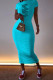 Cyan Fashion Casual Print Letter O Neck One Step Skirt Dresses