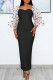 Black Fashion Dot Solid Patchwork Backless Slit Square Collar Evening Dress