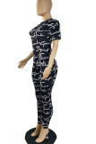 Red Casual Print Patchwork O Neck Short Sleeve Two Pieces