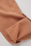 Brown Casual Solid Bandage Split Joint Buckle Turndown Collar Shirt Dress Dresses