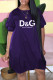 Purple Fashion Casual Print Letter O Neck Lantern Skirt Dresses