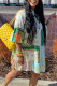 Green Casual Print Patchwork Buckle Turndown Collar A Line Dresses