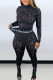 Black Fashion Street Solid Ripped Letter O Neck Long Sleeve Two Pieces