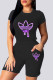 Purple Fashion Casual Print Patchwork O Neck Short Sleeve Two Pieces
