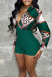 Stripe Casual Print Patchwork V Neck Straight Rompers