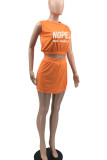 Tangerine Casual Print Patchwork O Neck Sleeveless Two Pieces