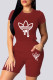 Burgundy Fashion Casual Print Patchwork O Neck Short Sleeve Two Pieces