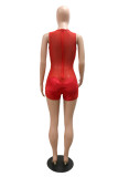 Red Fashion Sexy Solid Patchwork See-through O Neck Skinny Romper