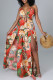 Red Fashion Sexy Print Bandage Hollowed Out Slit V Neck Sling Dress