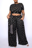 Grey Casual Print Patchwork O Neck Plus Size Two Pieces