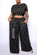 Black Casual Print Patchwork O Neck Plus Size Two Pieces