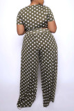 Grey Casual Print Patchwork O Neck Plus Size Two Pieces