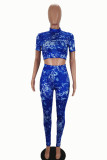 Red Sexy Print Patchwork Half A Turtleneck Short Sleeve Two Pieces