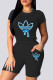 Blue Fashion Casual Print Patchwork O Neck Short Sleeve Two Pieces