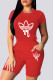 Red Fashion Casual Print Patchwork O Neck Short Sleeve Two Pieces
