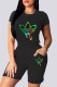 Green Fashion Casual Print Patchwork O Neck Short Sleeve Two Pieces