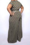 Grey Casual Print Patchwork O Neck Plus Size Two Pieces