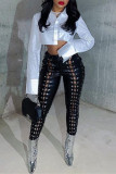 Black Fashion Sexy Solid Hollowed Out Skinny High Waist Pencil Trousers
