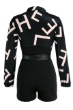 Stripe Casual Print Patchwork V Neck Straight Rompers