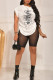 White Black Casual Print Patchwork O Neck Short Sleeve Two Pieces