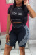 Black Casual Sportswear Print Patchwork O Neck Short Sleeve Two Pieces