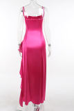 Rose Red Sexy Solid Flounce Spaghetti Strap Trumpet Mermaid Dresses